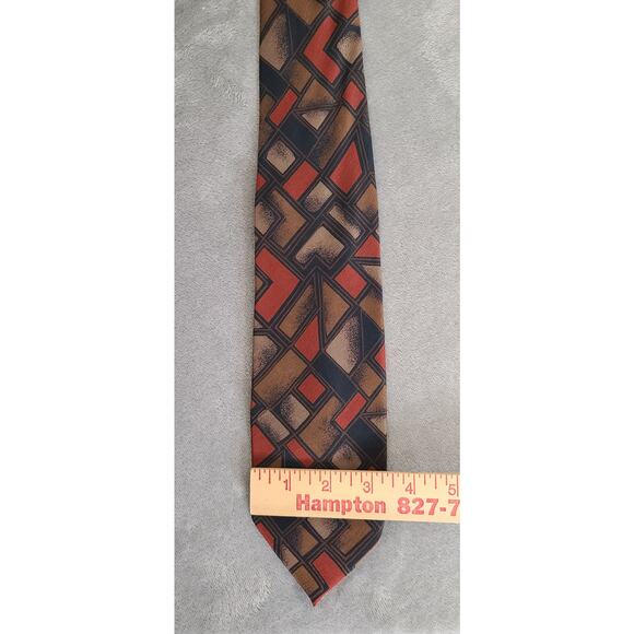 Brandini Brown Geometric Color Block 100% Silk Tie - Picture 3 of 3